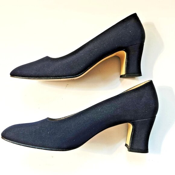 Vintage Atlantique Pumps Dark Blue Fabric Heels Women's Size 8 - Picture 6 of 9